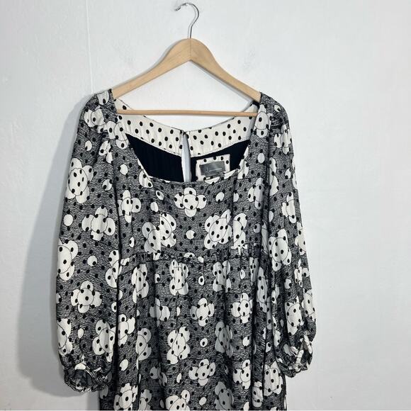 ANTHROPOLOGIE by Jane Black White Textured Floral Babydoll Dress Size 16 - Picture 6 of 16